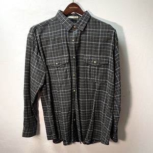 Orvis charcoal cotton flannel shirt with suede-look trim - L